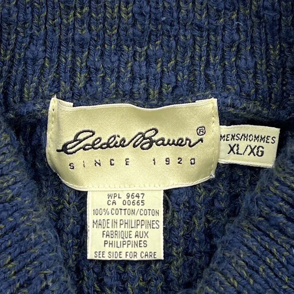 Eddie Bauer Henley Sweater Men's XL Blue Chunky Ribbed Knit Heavyweight Pullover - Picture 3 of 10